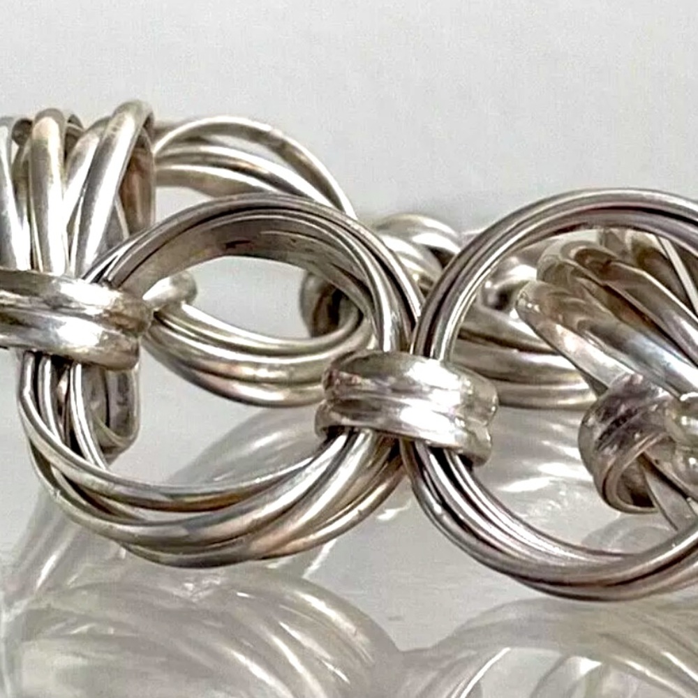 Silpada Vintage Rare Solid Sterling Silver Heavy Multi-Circles Chain Bracelet - Picture 3 of 10